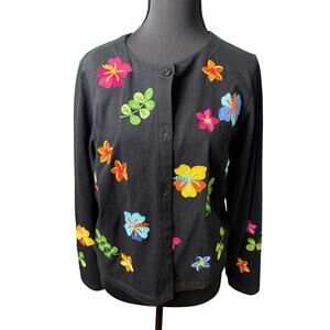 Vintage 90s EMMA TRICOT Embroidered Floral Light Cardigan SM  Grandmacore